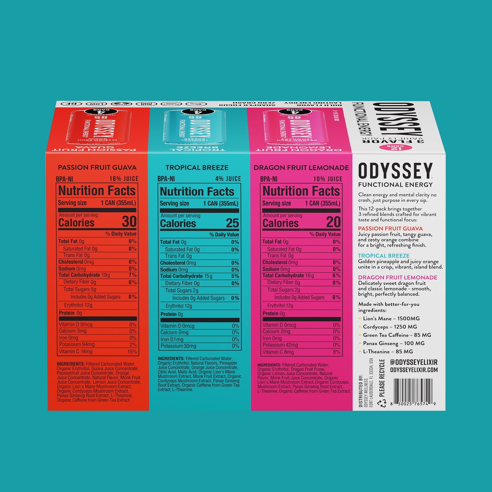 3 Flavor Variety Pack 85mg Caffeine Sparkling Energy Drink 12 Pack